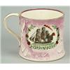 Image 1 : A Sunderland lustre mug printed with a sailing ship and a verse, of cylindrical shape slightly fl...