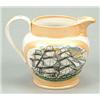 Image 1 : A Sunderland orange lustre jug printed with a sailing ship and "The Sailor's Farewell", of Dutch...