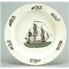 Image 1 : A Liverpool creamware ship plate, of circular shape, printed in black with a view of a British th...
