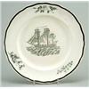 Image 1 : An earthenware ship plate, with shaped rim, printed in black with a view of a three-masted sailin...