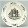 Image 1 : A Herculaneum creamware ship plate, with shaped rim, printed in black with a view of an American...