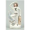 Image 1 : A figure of a British sailor, modelled saluting and holding his kit-bag, one foot placed on a can...