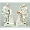 Image 1 : A pair of figures of Milton and Shakespeare, typically modelled leaning on plinths, gilt titled b...