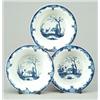 Image 1 : Three Worcester blue and white chinoiserie patty pans, the wells painted with a man with a speare...
