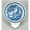 Image 1 : A Caughley blue and white wine-taster or scoop, applied with a leaf handle, the interior printed...