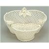 Image 1 : A Belleek First Period 'Shamrock' basket, of three-starand trefoil form and applied with flower s...