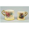 Image 1 : Two Royal Worcester miniature mugs, each painted with sprays of flowers above a basal stiff leaf...