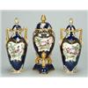 Image 1 : A Grainger's Worcester blue-scale-ground garniture, painted in the first period style with shaped...