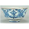 Image 1 : An English delft punch bowl, probably Bristol, painted in blue with panels of vases issuing flowe...