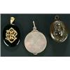 Image 1 : Three lockets, comprising; a silver round locket with reeded borders enclosing a lock of hair, Bi...