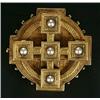 Image 1 : A Victorian gold and half-pearl locket-back brooch, the shaped-round and engraved panel with a be...