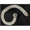 Image 1 : A Victorian emerald, diamond and pearl necklace, the front designed as an oval cluster centred wi...