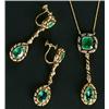 Image 1 : A pair of late 19th century enamelled gold, emerald and diamond pendent earrings and a matching p...