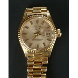 Rolex, Oyster Perpetual Datejust, a lady's 18ct gold bracelet watch, circa 1969, no.2683867, cham...