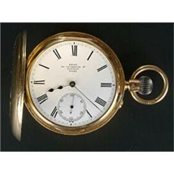 Dent, 33 Cockspur Street, London, an 18ct gold half hunter cased keyless pocket watch, no.30593,...