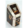 Image 1 : A late Victorian tortoiseshell and mother of pearl needle box in the form of a slope front statio...