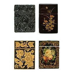 Six card cases, comprising; a late 19th century Japanese lacquered case, decorated with flowers a...