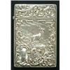 Image 1 : An embossed silver card case the front with a panel depicting a stag and deer in a highland lands...