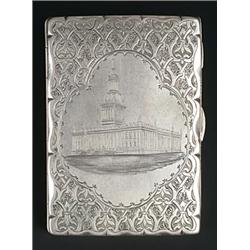 A Victorian silver purse, the front engraved with a view of Leeds Town Hall, within a lobed panel...