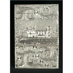 A Victorian silver double-sided 'castle top' card case, chased with views of Abbotsford and Newst...