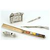Image 1 : A collection of miniature silver, comprising; a propelling pencil in the form of a musket with fo...
