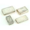 Image 1 : A group of four George III and later silver snuff boxes, comprising; a reeded box with beveled ed...