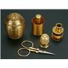 Image 1 : A 19th century French gold ovoid necessaire, the engine turned covers with stylised acanthus chas...