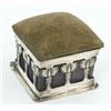 Image 1 : An Arts and Crafts square silver mounted trinket box with a hinged cover in the form of a pin cus...