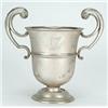 Image 1 : A campana shaped trophy cup with two leaf capped flying scroll handles, a moulded girdle on round...