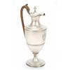 Image 1 : A George III urn shaped hotwater jug with a wood handle, reeded borders, round foot, hinged cover...