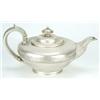 Image 1 : A William IV compressed round teapot with a reeded band and domed cover with finial, London 1831...