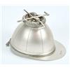 Image 1 : A spoon warmer in the form of a jockey's cap on a leaf chased and twin 'crop' base, 19.5cm overal...