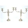Image 1 : A pair of Sheffield plate two branch three light candelabra with round capitals, tapering stems a...