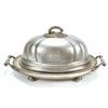 A George III old Sheffield plate oval gadrooned meat dish cover with a vine chased handle and arm...