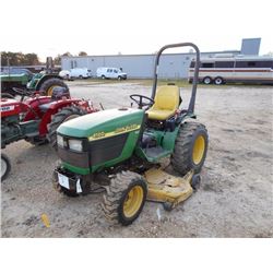 JOHN DEERE 4100 MFWD LAWN TRACTOR, S/N 6211077, 3 PTH, PTO, 2 REMOTES, 60" DECK, ROLL BAR, METER REA