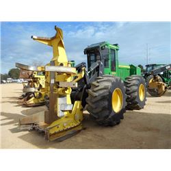 JOHN DEERE 843K FELLER BUNCHER, S/N 567005 (14 YR) FD22 SAW HEAD, LEVER STEER, ECAB W/AC, METER READ