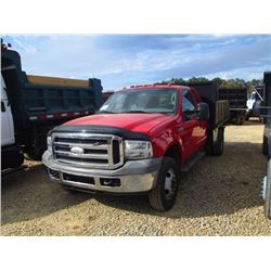 2005 FORD F350 S/A FLATBED DUMP, S/N 1FDWX37D25EA21691, FORD POWER STROKE DIESEL ENG, 4 SPD TRANS, E