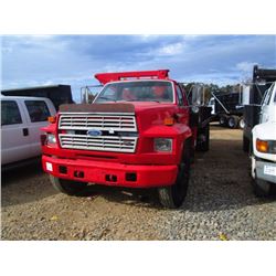 1987 FORD F7000 S/A FLATBED DUMP, S/N 1FDPK70U4HVA40810, FORD DIESEL ENG, 5 & 2 SPD TRANS, 16' FLATB