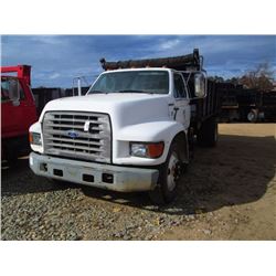 1999 FORD F SERIES S/A FLATBED DUMP, S/N 3FENF801XXMA19651, CUMMINS DIESEL ENG, 6 SPD TRANS, 15' FLA