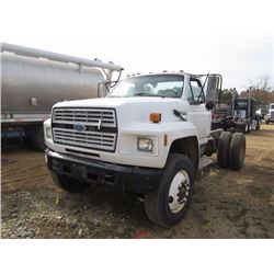 1994 FORD F800 S/A CAB & CHASSIS, S/N 1FDYK84E6RVA01523, FORD DIESEL ENG, A/T, 23K REARS, 12K FRONT,