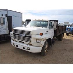 1992 FORD F600 S/A FLATBED, S/N 1FDNK64P8NVA12185, FORD DIESEL ENG, ALLISON A/T, 16' FLATBED BODY W/