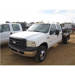 2006 FORD F350 4X4 S/A FLATBED, S/N 1FDWW37P06E0Z5875, POWERSTROKE DIESEL ENG, A/T, CREW CAB, 10' FL