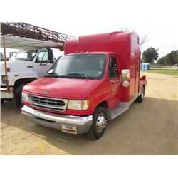 2000 FORD FLATBED TRUCK, S/N 1FDXE45F4YHB60198, POWER STROKE DIESEL, A/T, SLEEPER, 7' BODY, GOOSENEC