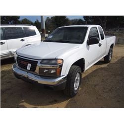2008 GMC CANYON PICKUP, S/N 1GTD1299788202644, GAS ENG, A/T, ODOMETER READING 169,268 MILES
