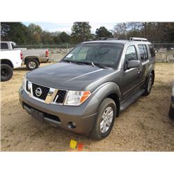 2006 NISSAN PATHFINDER, S/N 5N1AR18UX6C614502, GAS ENG, A/T, ODOMETER READING 143,284 MILES