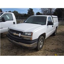 2004 CHEVROLET SILVERADO PICKUP, S/N 1GCEK14V34Z279036, GAS ENG, A/T, CAMPER SHELL, ODOMETER READING