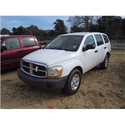 2004 DODGE DURANGO SUV, S/N 1D4HD38N84F175224, GAS ENG, A/T, 4 DOOR, ODOMETER READING 198,099 MILES