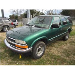 1999 CHEVROLET BLAZER, S/N 1GNCS13WXX2163502, V6 GAS, A/T, ODOMETER READING 94,988 MILES