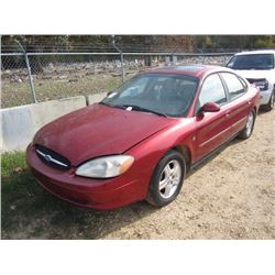 2000 FORD TAURUS SEL, S/N 1FAFP56S3YA248637, GAS ENG, A/T, ODOMETER READING 287,514 MILES