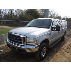 2003 FORD F250 4X4 PICKUP, S/N 1FTNW21F03EA93774, POWER STROKE DIESEL ENGINE, AUTO TRANS, CREW CAB, 